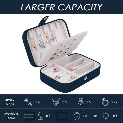 Travel Jewelry Organizer,Pu Leather Travel Jewelry Case,Double Layer Small Jewelry Box for Women Girls,Jewelry Organizer Box for Necklace,Ring,Earring (Navy Blue)