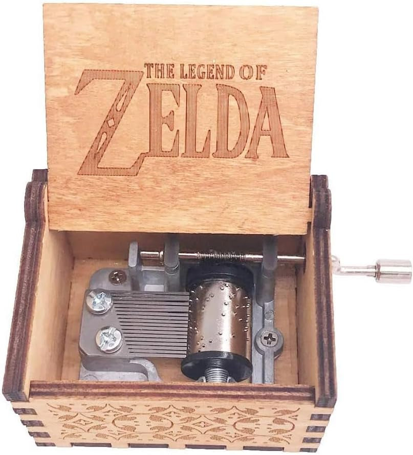 The Legend of Zelda Music Box Hand Crank Musical Box Carved Wooden,Play Zelda:Song of Storms from Ocarina of Time,Brown