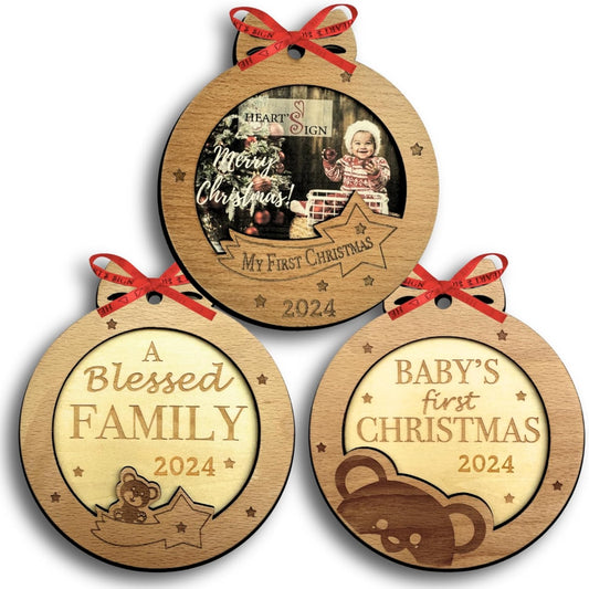 Set of 3 Babys First Christmas Photo Frame Ornament 2024 | My First Christmas Ornament with Photo Frame | Babys 1St Christmas Ornament 2024