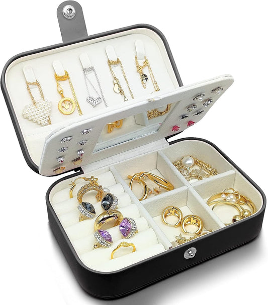 Small Jewelry Box - Mini Jewelry Box - Women Travel Jewelry Case, Portable Small Jewelry Organizer for Rings Earrings Necklace, Gifts for Girls Women (Black)