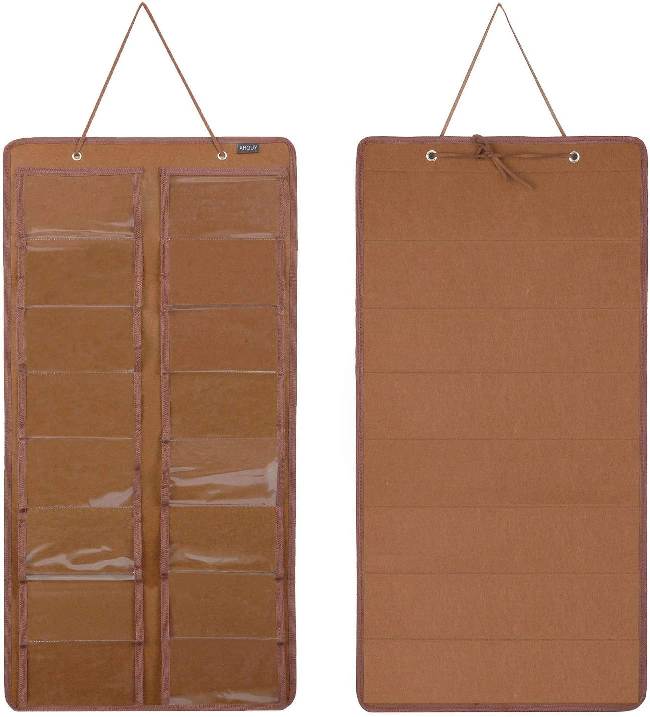 Sunglasses Organizer Storage, Hanging Dust Proof Wall Pocket Glasses Organizer - 16 Felt Slots Sunglass Organizer Holder with Metal Hook and Sturdy Rope (Brown, Dust Proof)