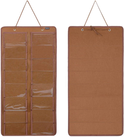 Sunglasses Organizer Storage, Hanging Dust Proof Wall Pocket Glasses Organizer - 16 Felt Slots Sunglass Organizer Holder with Metal Hook and Sturdy Rope (Brown, Dust Proof)
