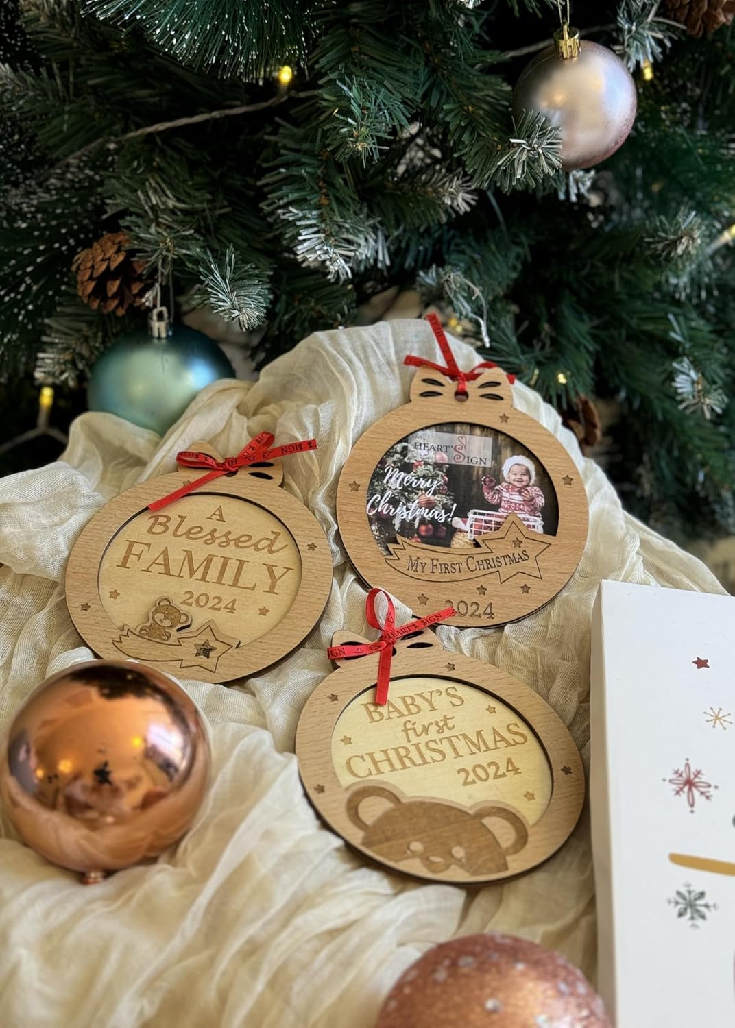 Set of 3 Babys First Christmas Photo Frame Ornament 2024 | My First Christmas Ornament with Photo Frame | Babys 1St Christmas Ornament 2024