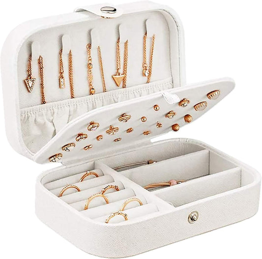 Jewelry Boxes, Portable PU Leather Jewelry Boxes for Women Girls, Travel Jewelry Organizer for Necklace,Ring,Earring (Glitter White)